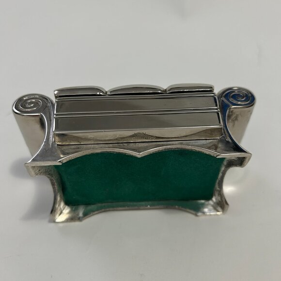 Vintage 1991 Godinger Silver Plated Sofa Couch Red Velvet Jewelry Box Lid mirror - Picture 7 of 15